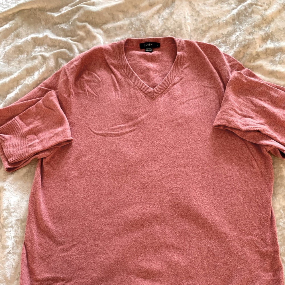 J. Crew 92% Cotton/8% Cashmere Blend V-Neck Sweater in Soft Salmon Color.